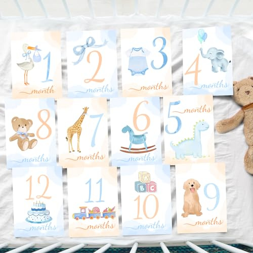 Milestone Cards Baby Monthly Milestone Cards Baby Gift New Mom Baby Shower Baby's Milestone Month Cards Boy Girl Monthly Photos Pictures (Boy)