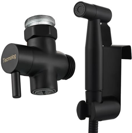 Tecmolog Douchette Lavabo Cheveux en Acier Inoxydable Kit Douchette WC Noir pour Bidet, WS024CF6