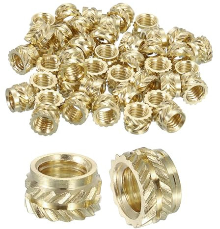 QUARKZMAN Gerändelte Einsteckmuttern, 50 Stück M5 x 4mm L x 7mm Ø 3D-Druck Messingmuttern weibliche Gewindeeinsätze Messing Heat Set Einbettungsmuttern