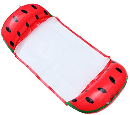 Kisangel Hängematte mit Rücken und Beinlehne Aufblasbares Schwimmbett Faltbar aus PVC in Rotem Wassermelonen Design für Strand und Sommer