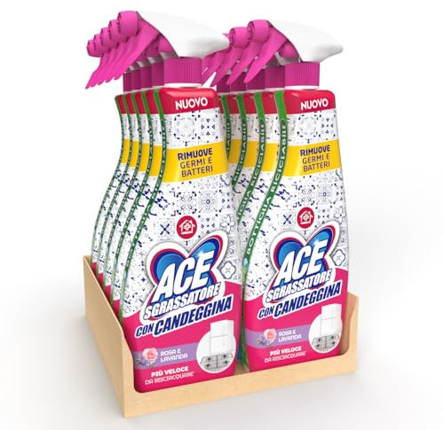 ACE Spray Sgrassatore con Candeggina, Profumo di Rosa e Lavanda, 10 flaconi da 600 ml