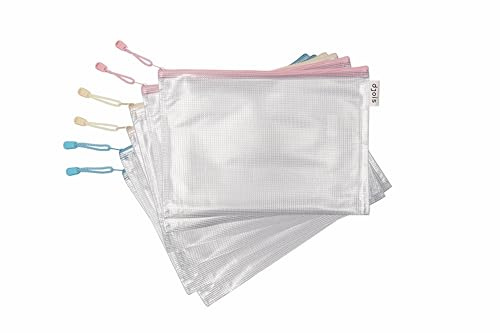 Djois, 509000 – Zip-Taschen Pastel A4, Weich-PVC, 6 Stück, Sortiert | Verstärktes PVC, Metallreißverschluss, Transparent, für Dokumente, Zubehör, Reise, Büro und Schule