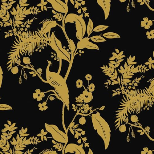Fiula Black and Gold Peel and Stick Wallpaper Self Adhesive Wallpaper Bird Floral Leaf Sticky Back Contact Paper Vinyl Warp Vintage Furniture Sticker Living Room Bedroom Waterproof 44CMx3M