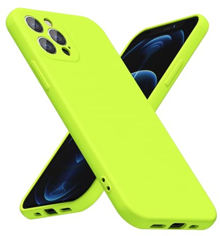 LoeoeL for iPhone 12 Pro Max Phone Case Silicone, Fluorescent Neon Lime Green Bright Color Matte TPU, Minimalist Ultra Thin Slim Soft Rubber Gel Girly Cute Case for Women Men, Camera Cover Protection