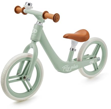 Kinderkraft Laufrad FLY PLUS 2, Lernlaufrad, Kinderlaufrad, Fahrrad mit Zubehör, Klingel, höhenverstellbar Sattel, 12 Zoll Räder, Magnesiumrahme, ab 2 Jahre, Retro Design, Grün