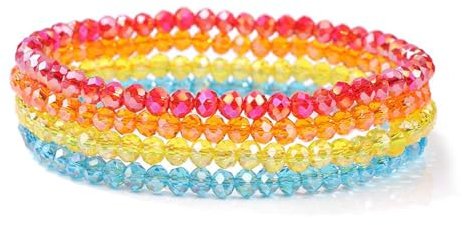 GoPaw Damen Kristall Perlen Armband, Mehrschichtiges Steine Armband, Paar/Freundschafts/Partner Armbänder (Rot Orange 01)