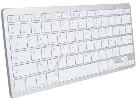 Yunseity Clavier Ultra Fin, Résistant aux éclaboussures, Ergonomique, sans Fil, Connexion sans Fil Compacte et Réactive pour Ordinateur Portable (Mise en Page AZERTY français)