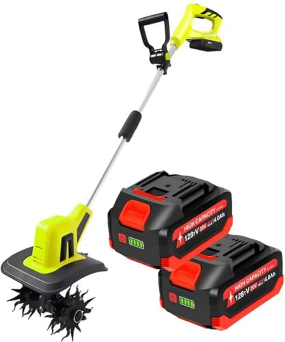 FAcoLL Coltivatore Elettrico da Giardino, Motozappa a Batteria con 4 Lame in Acciaio, Coltivatore per Terreno Alimentato a Batteria 2 X 4 Ah, Larghezza di Lavoro 25cm, profondità di Lavorazione 22cm