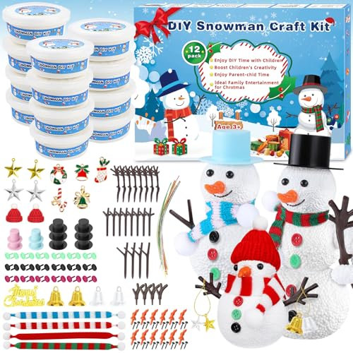 12 Pack Weihnachten Handwerk für Kind, Handwerk Set Weihnachten Modelliermasse Lufttrocknung,DIY Schneemann Kit Schneemann Modelliermasse Magie für Weihnachten Favors Geschenke für Jungen und Mädchen.