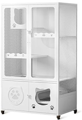 GUAWJRZDP Katzengehege Metall, Katzenlaufstall, Katzenkäfig Indoor, Mit Raumkapsel, Freier Zugang, Transparent, Kleintierkäfig Haustier, Laufstall, for 1-2 Katzen(Wit,Length35.4in)