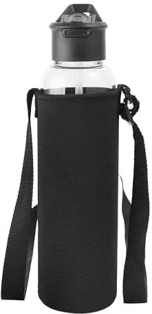Gulujoy Gourde en Verre de 1 litre avec Paille Heure Grande Bouteille Eau de 1L avec Protection Néoprène pour la Gym Sport sans Bpa