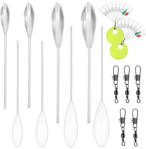 Jeinbuil 8 Stück Fishing Sbirolino Set 4X Sbirolino Schwimmend 4X Spirolino Sinkend 8g 10g 15g 20g und Dreifachwirbel Angeln Kleine Schnurstopper Spirolino Forelle Set