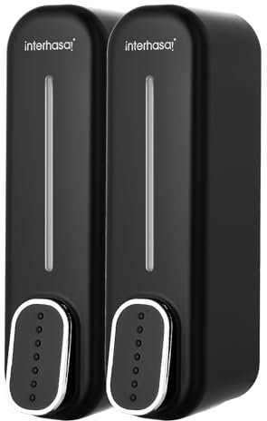 interhasa! Dispenser di sapone da bagno a parete per bagnoschiuma doccia gel shampoo e balsamo dispenser di sapone dispenser per doccia a camera singola per casa commerciale nero 350 ml × 2