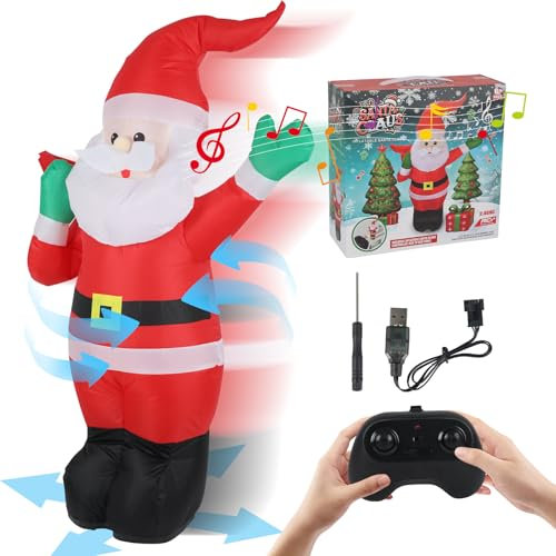 IGTOPS 113CM Aufblasbarer Weihnachtsmann,aufblasbar Weihnachtsmann-Dekoration,Elektrische Spielzeug Fernbedienung,360° Rotation,USB Aufladung, mit Soundeffekten