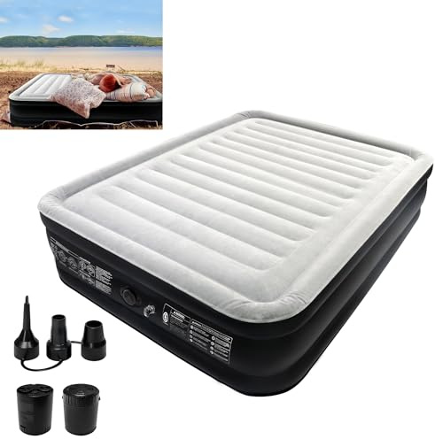 YRHome Materassino gonfiabile autogonfiante per 2 persone, letto per ospiti, con pompa elettrica integrata e borsa, 195 x 152 x 46 cm
