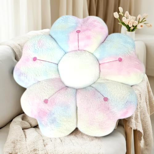 ODIWEN Blume Bodenkissen Sitzkissen, Blumenbodenkissen Sitzkissen Bodenkissen,50cm,Niedliche Blume Kissen, Weiches Blütenblattkissen, Blumenförmige Wurfkissen, Blumenkissen, Blumen Kissen(Bunt)