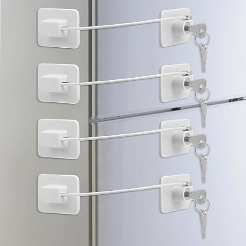 4Pcs Fridge Locks, Window Locks for Children Fridge Locks for Adults Baby Safety Fridge Locks Cupboard Lock with 4 Keys and Strong Adhesive for Cabinet Drawer Fridge Freezer Window