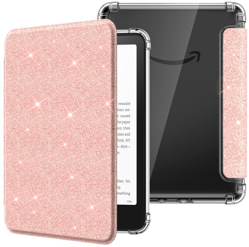 MoKo Coque pour 7Kindle Paperwhite 12 Gén Modèle 2024 et Kindle Colorsoft Signature Edition,Étui de Protection Ultra Clair en TPU Souple et Transparent avec Auto Réveil/Sommeil,Rose Clair Scintillant