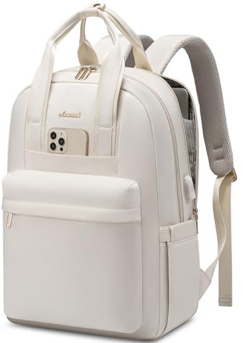 LOVEVOOK Womens Backpack, 17.3 inch Large Laptop Rucksack Bag for Women, Lightweight Ladies Laptop Bag School Bags with USB Port, Fashion Daypacks Back Pack for Uni Office Business Travel, Cream