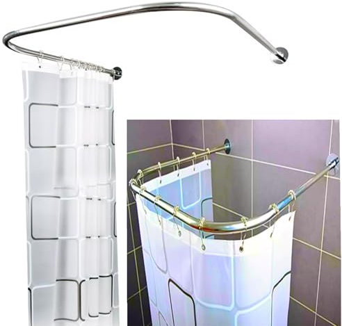 WSIKGHU Duschstange U-Form Duschvorhangstange Trocken- und Nassabscheidung Badewanne Bogenstange Edelstah Eck Badewanne Bogenstange 240cm x 180cm
