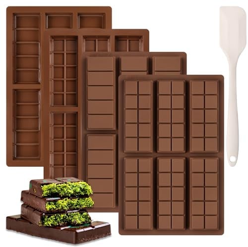 BELICOO 4PCS Deep Chocolate Bar Moulds, Big Chocolate Bar Mould with Spatula, Reusable Candy Silicone Jelly for DIY Baking 
