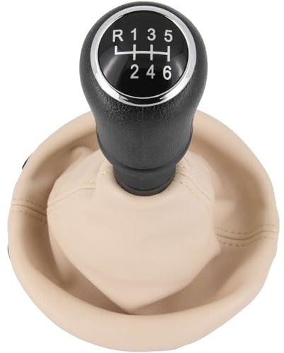 Recambo Schaltknauf + Schaltsack Set 6 Gang passend für VW T5, 2003-2015, Plug & Play, Auto Schalthebel Schaltmanschette, mit Rahmen, Beige - schwarz