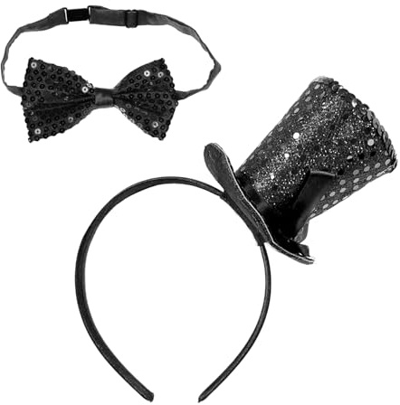 HDGSAFD 1 Magic Hat Stirnband Und 1 Schwarze Pailletten -Fliege, Bühnenbildungszubehör, Partykostümzubehör, Party -Dressing -Vorräte.