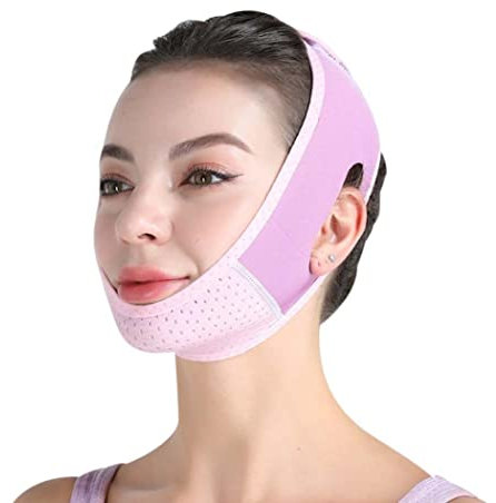 Riduciatore del mento doppio, cinturino al mento di maschera a V Line, nastro per sollevamento del viso per le donne ripristina l'elasticità della pelle (viola chiaro)