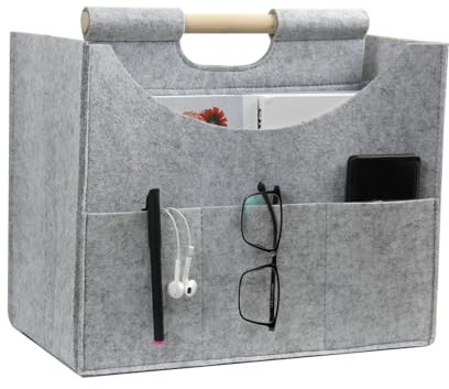 Filz Zeitungskorb, moderne Zeitungs- und Zeitschriftenregale, großer Holzgriff tragbarer Aktenregal, verwendet für Haus und Büro Lagerung(grau)