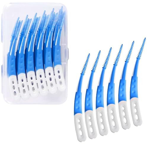 60 Stück Interdentalbürsten, Gum Soft Picks,Zahnreinigung Zwischenräume,Gebogene Form Zahnsticks Für Reinigung Schwer Zugänglicher Zahnzwischenräume (Blau)
