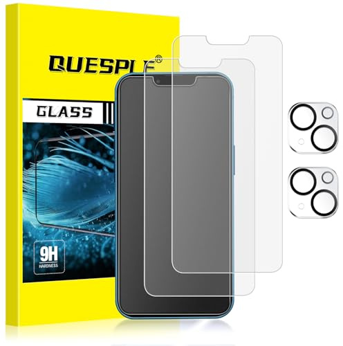 QUESPLE [2+2 Pièces] Verre Trempé Mat pour iPhone 13 avec Protection d'Objectif de Caméra, Anti-Traces de Doigts, Anti-éblouissement Matte Film Protection écran, Sans Bulles Anti Rayure Vitre