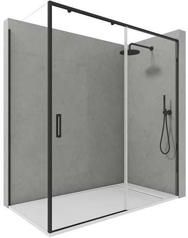 Mampara Ducha Corredera Angular Cristal Templado 6mm Antical Plata Brillo Puerta Reversible Diseño Moderno Sin Perfil Inferior – 103,5-108 cm (lado puerta) + 72,5-75 cm (fijo lateral) 195cm Alto