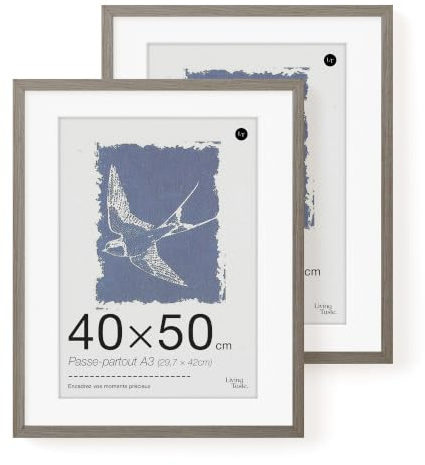 LIVINGTASTE 2 Stück Bilderrahmen 40×50 cm MDF Holz Dunkle Eiche | Rahmen mit Passepartout für A3(29,7 x 42cm) Acrylglas Front Fotorahmen für Fotos und Poster für Wohnzimmer Kinderzimmer