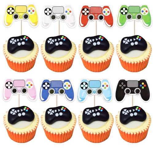 40 Stück Videospiel Tortendeko Gamepad Kuchen Deko Spielkonsolen Cupcake Toppers für Gaming Thema Kinder Jungen Mädchen Geburtstag Party Kuchen Dekoration Buntes