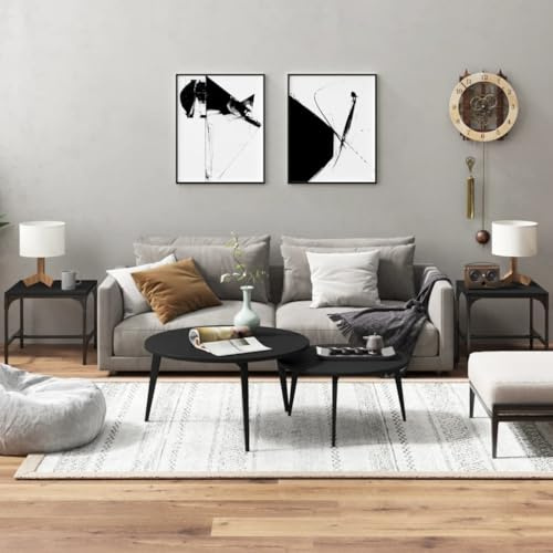 JHQHSM Lot de 2 tables d'appoint industrielles noires 40 x 40 x 35 cm Matériau du bois avec cadre en acier - Pieds de table réglables pour une stabilité sur sols irréguliers - Plateau de table robuste