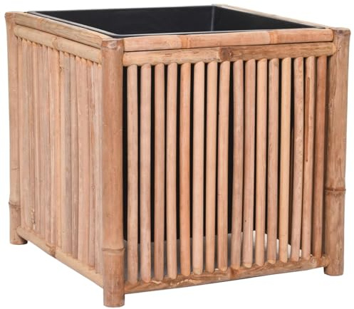 VIVANNO Pflanzkübel aus Bambus 48x48x45 cm – Dekorativer Blumenkübel für Innen, Natur-Holz Optik, moderner Pflanztopf mit Kunststoffeinsatz