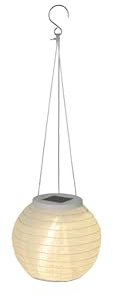 Lumineo Solar LED Laterne 15x10cm Nylon Weiß/Warmweiß - Solarleuchte für Garten Balkon - Lampion Hängeleuchte Außenleuchte - Solarlampe für Außen - Deko Outdoor