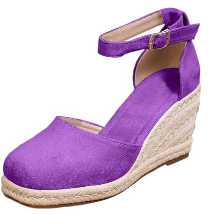 PTSIXAQ Scarpe con zeppa da donna estive espadrillas Zeppe donna sandali bianchi tacco zeppa confortevole estate spiaggia vacanza tempo libero punta rotonda suola morbida 36 viola 40 EU