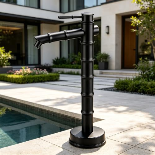 Colonne d'eau de jardin montée au sol, robinet d'extérieur sur pied en cuivre, robinet d'eau autoportant, fontaine décorative pour terrasse/arrière-cour(Bottom inlet,87.5cm)
