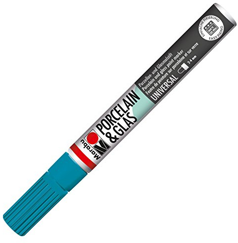 Marabu 01230034092 Porcelain & Glass Painter Petrol, High-Gloss Porcelain and Glass Paint Pen Water-based, Line Width 2-4 mm for Painting and Writing, Dishwasher Safe After Burning