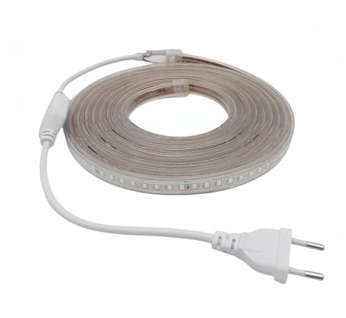 ONSSI Tiras LED SMD2835 120 Led/m 220v (Luz Fría,6000k) Ip65 Impermeable Sin Pegamiento Con Enchufe (10 Metros)
