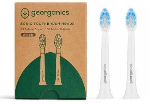 Georganics Replacement Sonic Toothbrush Heads 50000SPM - Electric | Suitable for Model 50000SPM Only - Nylon Dupont 152 Bristles - Deep Cleansing - Pack of 2