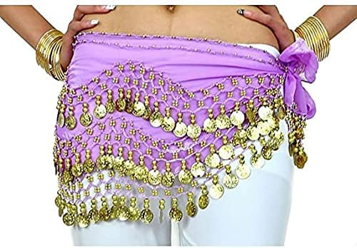YiLang Ceinture Danse Orientale Femme Fille Foulard Danse du Ventre Belly Dance Soie Foulard à Sequin Écharpe Déguisement (Violet Foncé)