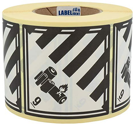 Gefahrgutaufkleber 100 x 100 mm - Gefahrgutetiketten Klasse 9A - 1.000 Gefahrstoffetiketten auf 1 Rolle(n), Papier schwarz-weiß