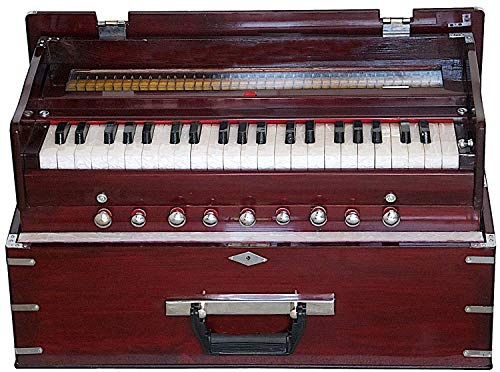 Makan Harmonium - 3 1/2 Oktaven, 9 Stops, Rosenholz, Coupler, Doppelreed, Profi-Indisches Musikinstrument mit Handpumpe