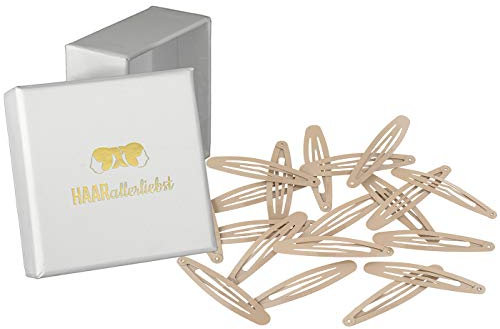 Haarallerliebst Haarspangen Oval für Kinder & Damen – 20 Stück in Beige (6 cm) inkl. Aufbewahrungsbox weiss – Ideal für normales und dickes Haar
