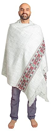 Om Shanti Crafts Meditationsschal oder -decke, exotischer Schal/Wickeltuch, Übergröße, Schal oder Stola, Unisex, Weiß-grün, 7' X 3.5'