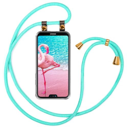 moex Handykette für Huawei Mate 20 Lite Hülle mit Band abnehmbar, Handyhülle mit Kette zum Umhängen, Handyband Kordel Umhängehülle, Necklace Handy Umhängeband, Türkis
