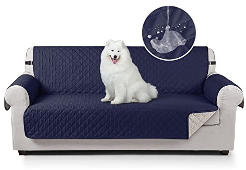 TAOCOCO Sofa Überzug, Sofabezug Wasserdicht Mit Gummiband,Wohnzimmer Anti-Rutsch Gepolsterter Sofaschutz für Haustiere, Katzen, Hunde, Spielende Kinder(Dunkelblau, 3 Sitzer)