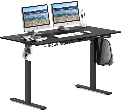 SHW 55 Zoll großer elektrisch höhenverstellbarer Stehschreibtisch, 55 x 28 Zoll, Schwarz